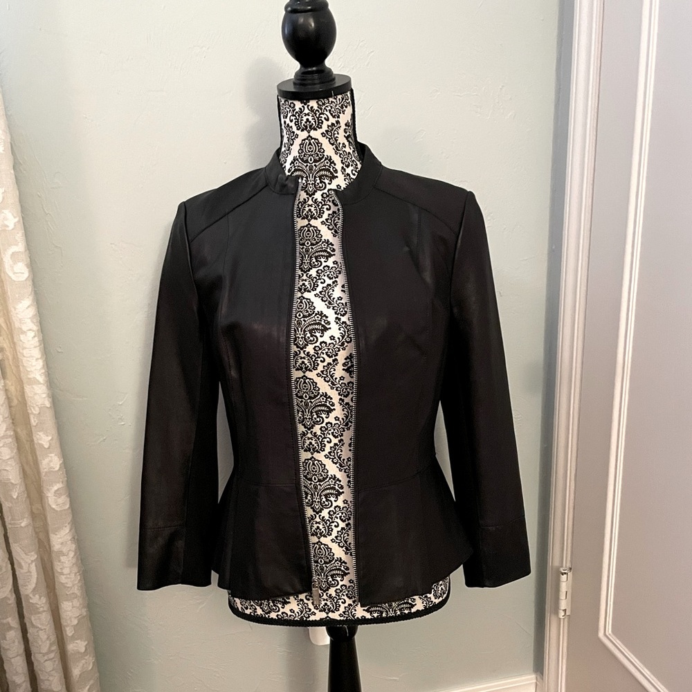 Karl Lagerfeld Peplum Black Leather Jacket S